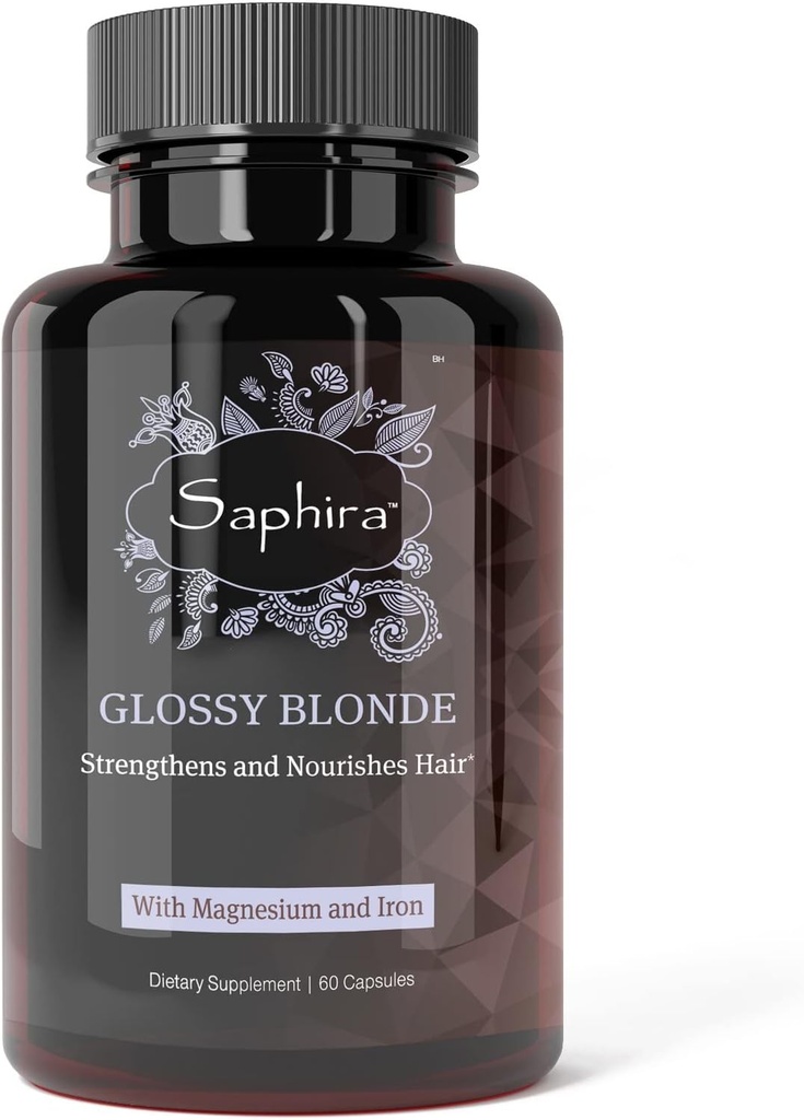 Saphira Glossy Blonde Hair Supplement e Vitamine per Bionde, Bleached e Capelli In evidenza con Magnesio e Ferro, 60 capsule, 1 mese di fornitura