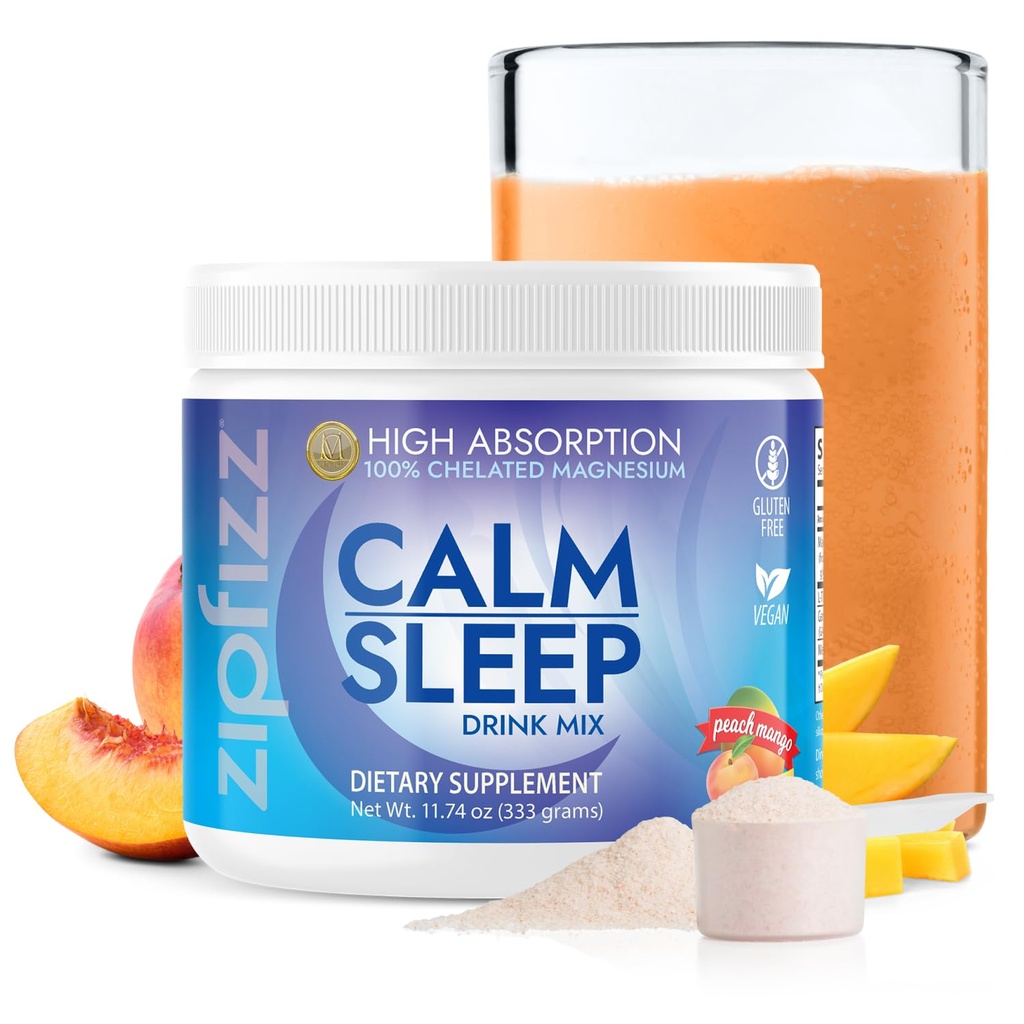 Zipfizz Nightly Calm & Sleep Supplement Powder, Peach Mango, 12.3 oz (30-60 Serve) | Natural Sleep Aid for Kids & Adults