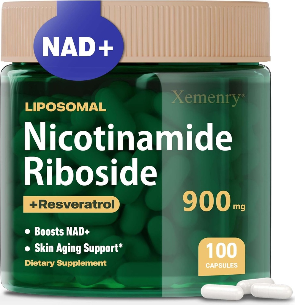 Liposomal Nicotinamid Riboside, NAD Ergänzung für Anti-Aging, Energie, Fokus, 900mg NAD+ Ergänzung, Resveratrol & Quercetin, -50 Tage Versorgung, 100 Kapseln