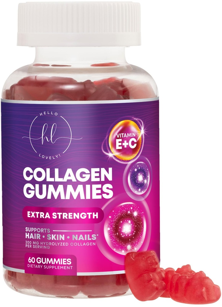 Peptidi di collagene Gummies con 2500 mcg Biotina - Integratore multi collage di proteine idrolizzate I & III con Vitamina C & Zinc - Supporto per capelli, pelle, unghie, Pomegranato gustoso - 60 Gummies