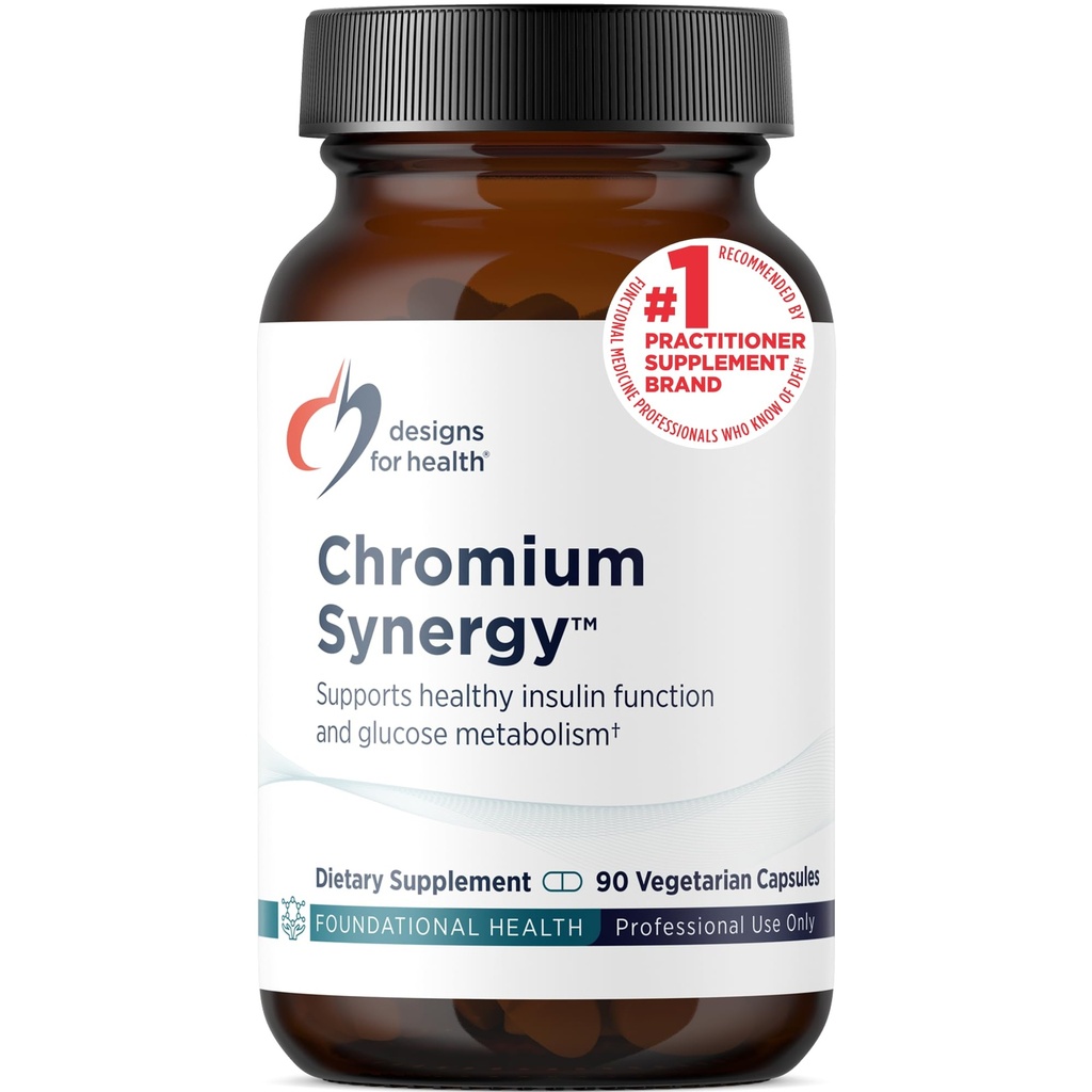 Designs für Gesundheit Chrom-Synergie - Nicht-GVO-Chrom-Nikotinat-Glycinat-Chelat-Ergänzung mit Vanadium, Vitamin D, Mangan, Zink + Taurin - Zimtpulverbasis (90 Kapseln)