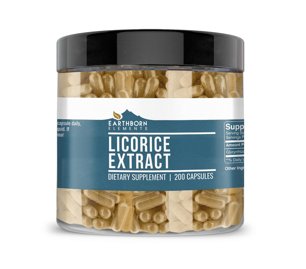 Elementi terrestri Estratto di liquirizia 200 capsule, puro e diluito, senza additivi