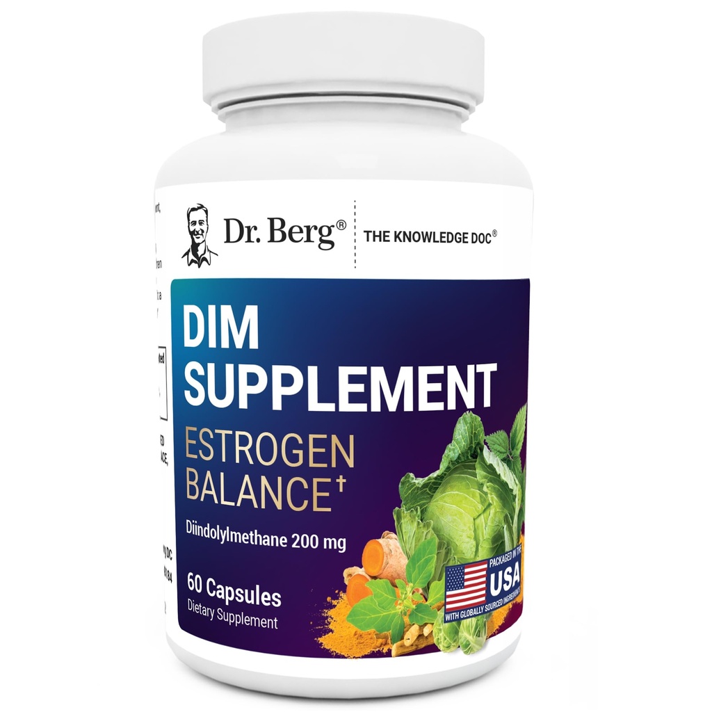 Dr. Berg DIM Supplement Estrogen Balance - Original Estrogen Supplement für Frauen mit Diindolylmethan für Menstruationssymptome & Menopause Relief & Schwarz Pfeffer für verbesserte Absorption - 60 Kapseln
