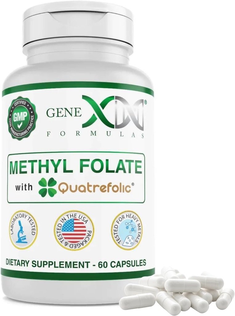GENEX Methyl Folat mit Quatrefolic® 1360 mcg DFE (60 Kapseln) Bio-Active Form von Folat - 5-Methyltetrahydrofolat | Vegan, Glutenfrei, Non-GMO (60 Tage Versorgung)