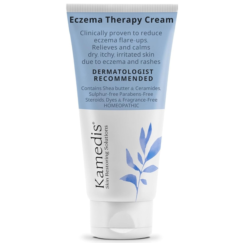 KAMEDIS Eczema Thérapie Crème corporelle apaisante. Botaniques. cliniquement prouvé pour la peau démangeante, sèche, irritée. Le dermatologue a recommandé un traitement hydratant. SLS et sans paraben.