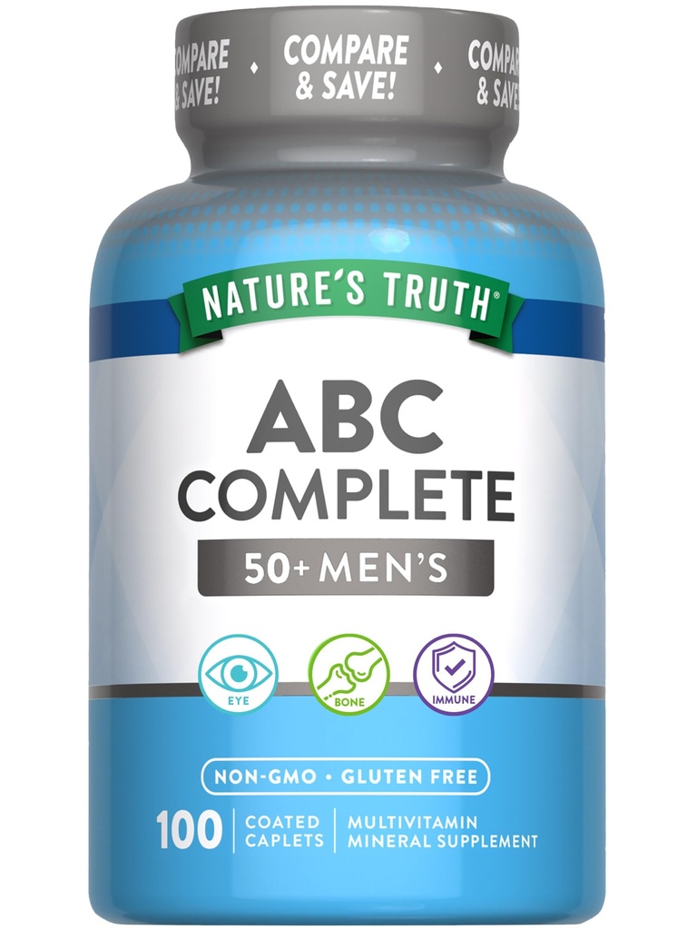 La vérité de la nature Les 50+ Multivitamines masculines avec des vitamines A, C, E, B6 et B12.