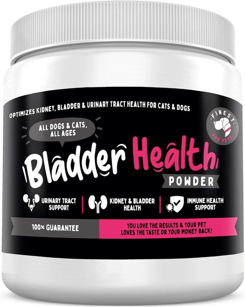 Plus fin pour les animaux de compagnie Bladder Health Dog & Cat UTI Remedy - Supplément de canneberge pour animal de compagnie, Bladder, Rein Support & Urinary Tract Health Powder with Cranberry & D-Mannose (120g - 120 Scoops)