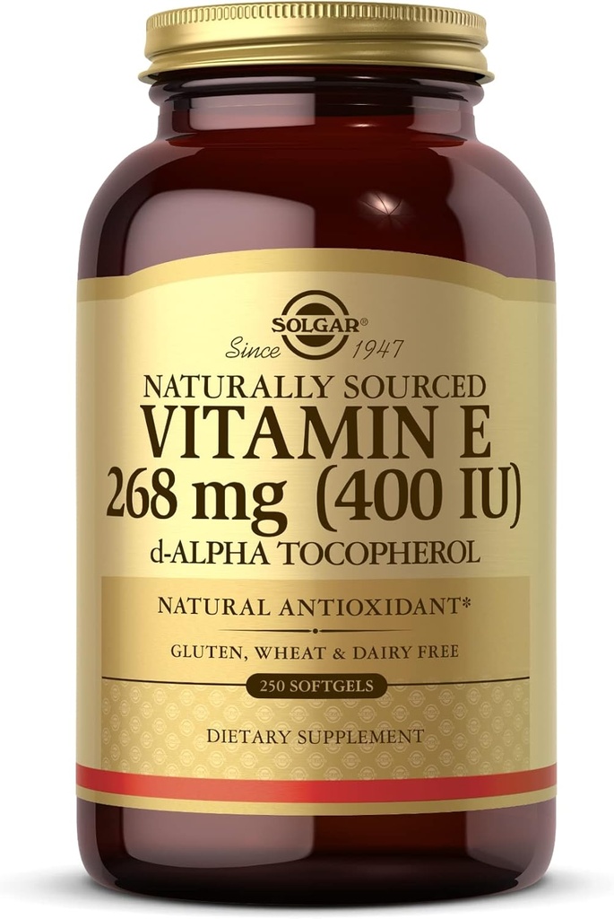 Solgar Vitamin E 268 mg (400 IU) - 250 Softgels - Vitamina E naturale come D-Alpha Tocopherol - Gluten Free, Dairy Free - 250 Serve