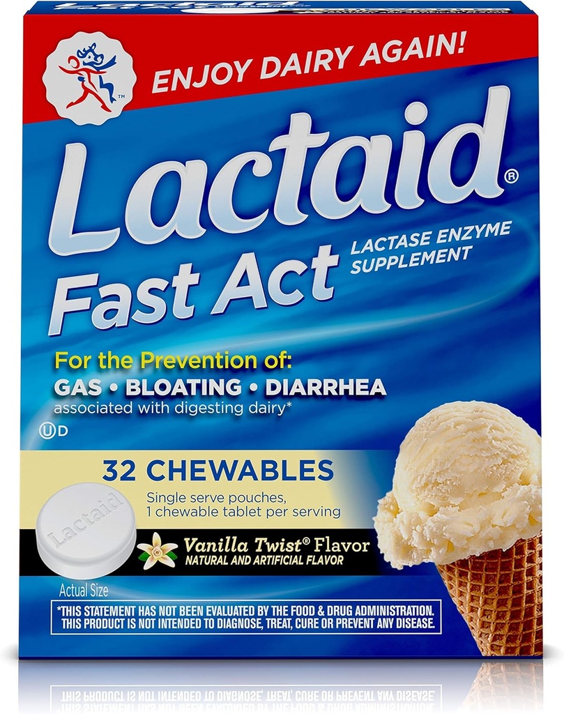 Lattaid Fast Act Lactose Intolerance Chewables with Lactase Enzymes, Vanilla Twist, 32 Pks di 1-ct.
