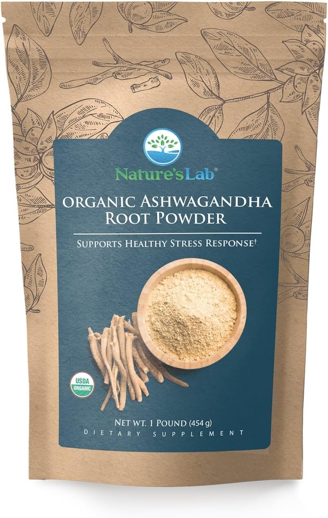 Lab de la nature poudre de racine biologique Ashwagandha - sac de 1 lb (227 portions)