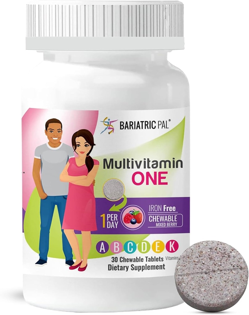 BariatricPal Multivitamin ONE 1 al giorno! Bariatric Multivitamin Chewable Iron Free | Bacca mista | Vitamina per pazienti con chirurgia baratrica | 30 conte (1 mese di fornitura)