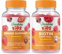 Sostegno Immune Lifeable Kids + Biotin Kids, Gummies Bundle - Grande Degustazione, Integratore di vitamina, Senza glutine, OGM Free, Gummy masticabile