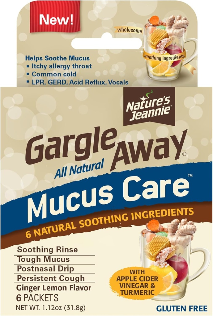 Gargle Away by Nature's Jeannie All Natural Mucus Care- Apaisante Mucus, Drip post Nasal, Toux persistante, 6 Packets, Ginger Lemon Saveur