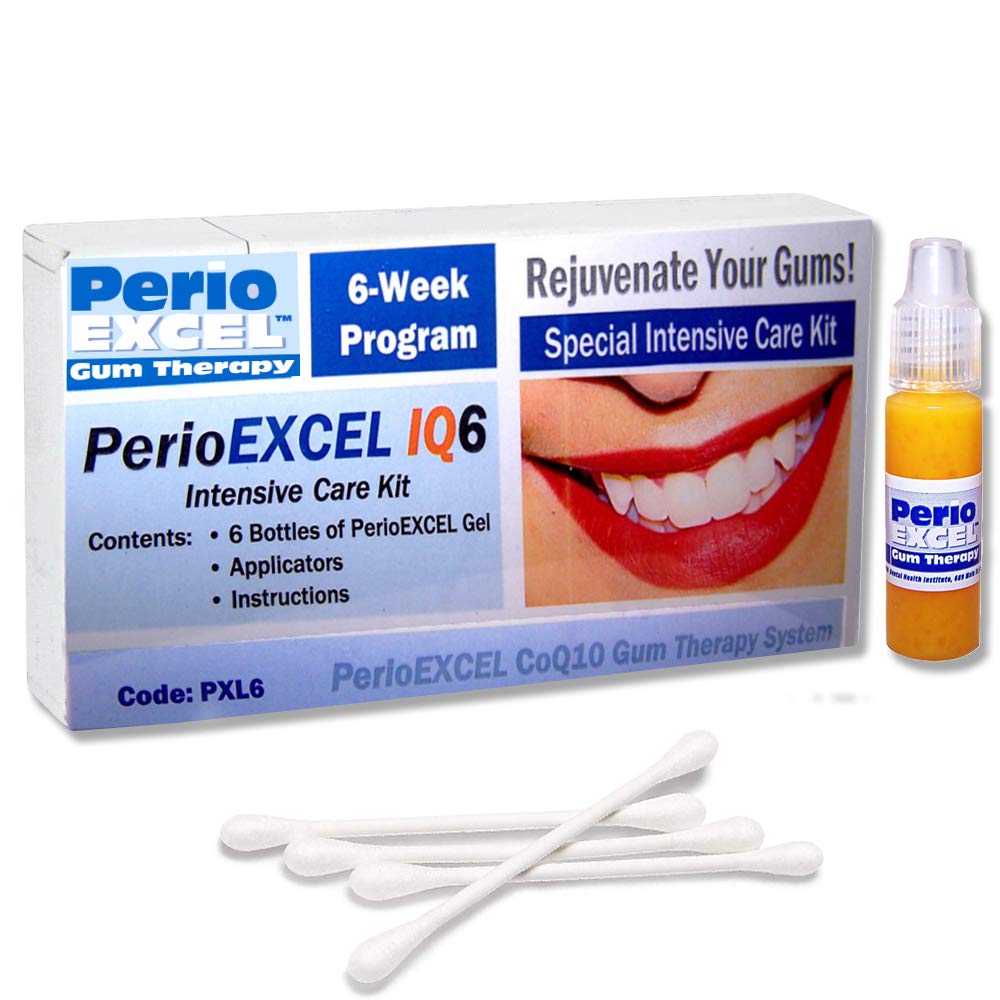 IQ6 Kit de soins intensifs 6 semaines CoQ10 Gum Gel Traitement et kit de soins buccodentaires avec brosse à dents ultrasoft Perio, nettoyant pour la langue, guide de perte et de soins buccodentaires