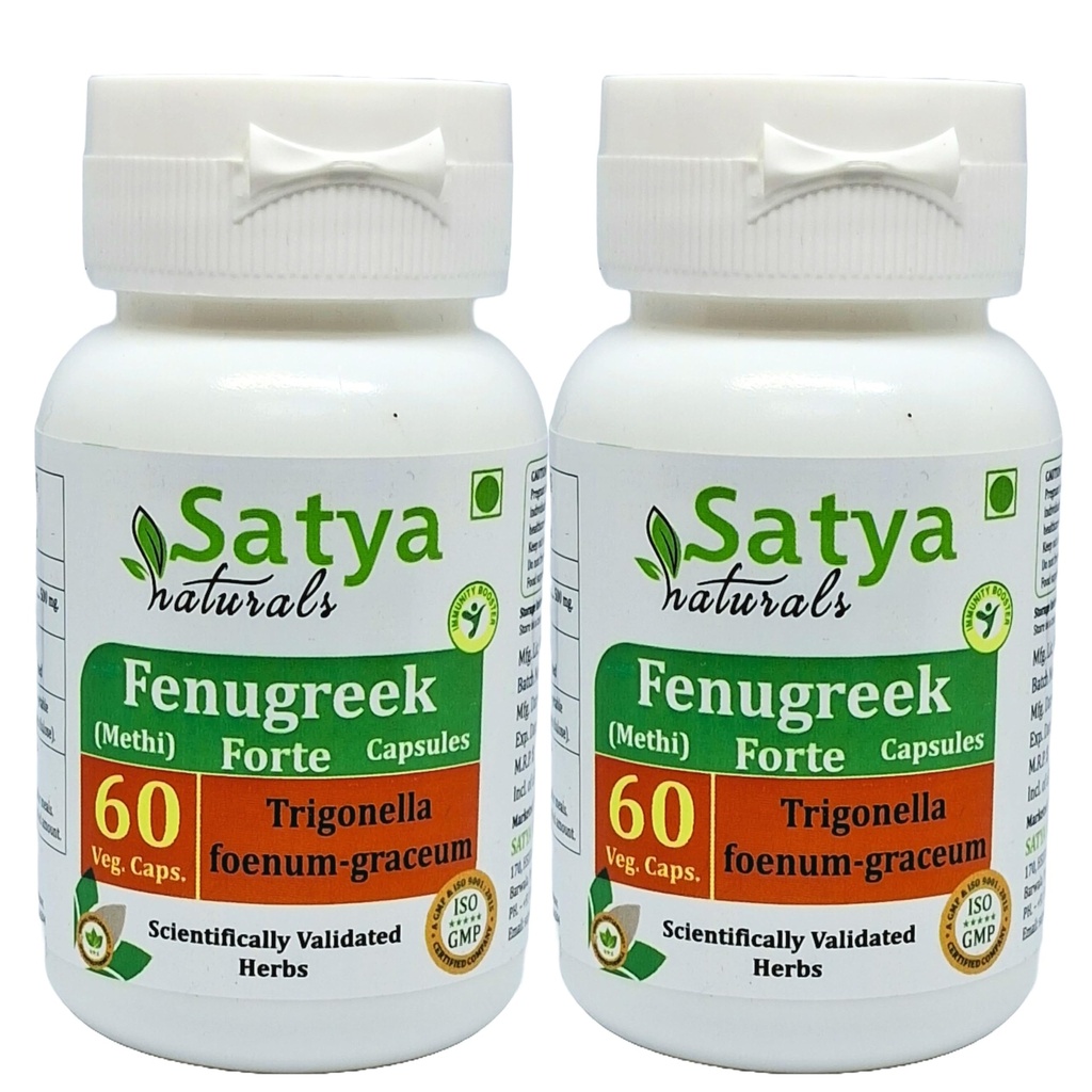 Fenugreek Forte Kapseln 500 mg. 60 Veg. Kapsel |Methi (Trigonella Foenum Graceum) Extrakt Kapseln für Männer und Frauen | Ayurvedische Kräuterergänzung/Remedies | 10:1 Forte (2 Flaschen von 60 Kapseln)