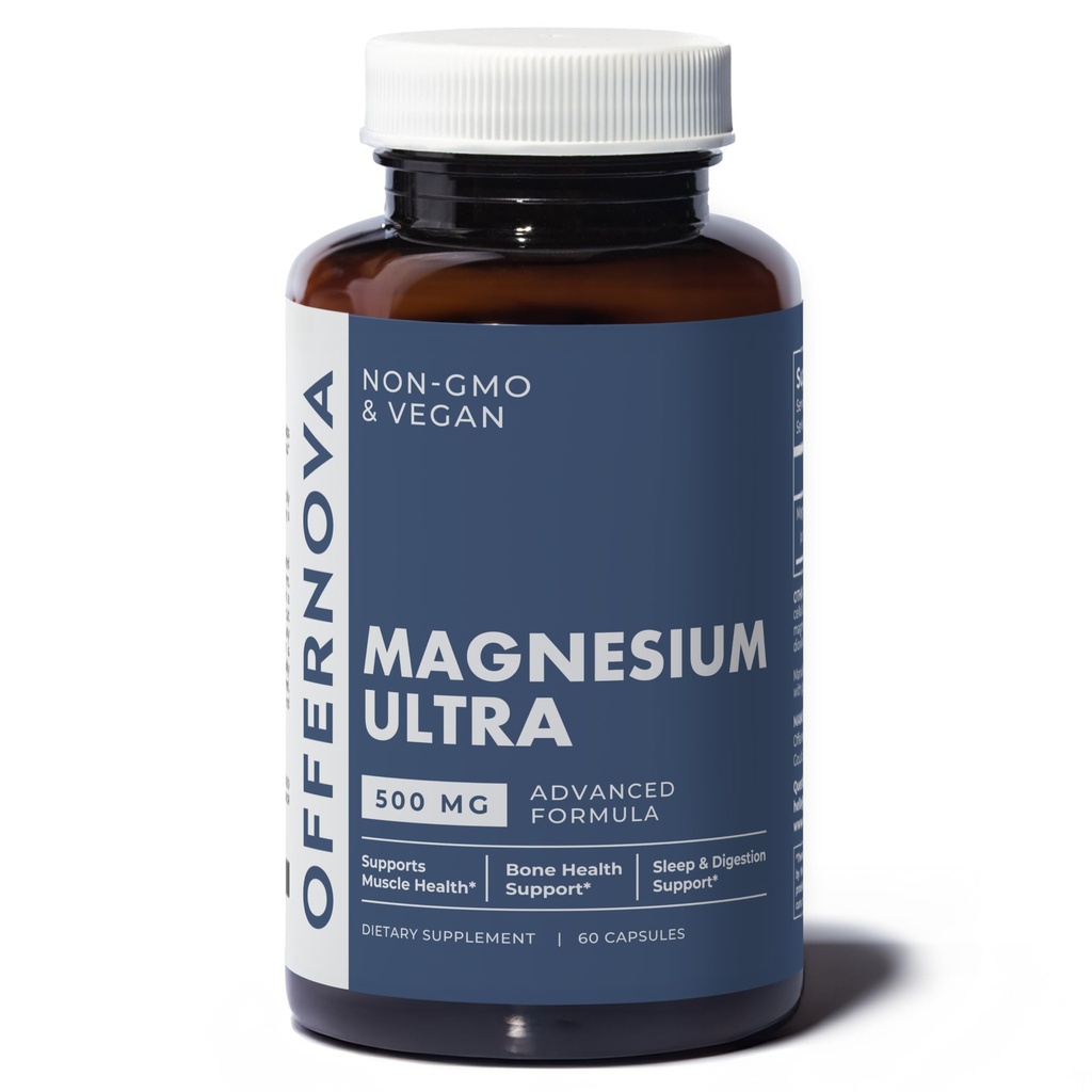 Offernova Magnesium Ultra - High Absorption 500mg Vegan Magnesium Citrate & Oxide Complex - Boost Sleep, Digestion & Muscle Health for Men & Women – Constipation Relief - Citrato de Magnesio