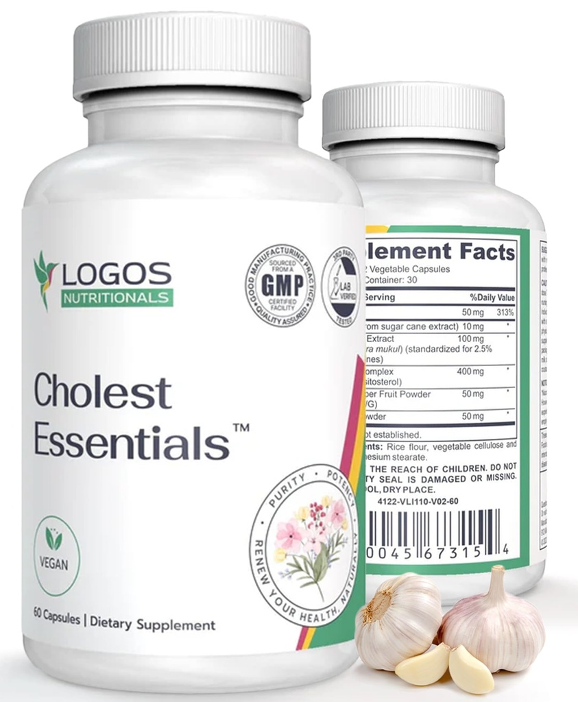 Cholest Essentials - 60 Kapseln | Vegan Ergänzung mit Knoblauch, Niacin, Policosanol, Guggul, Pflanze Sterol & Cayenne | Tägliche Wellness Kapseln für Männer und Frauen
