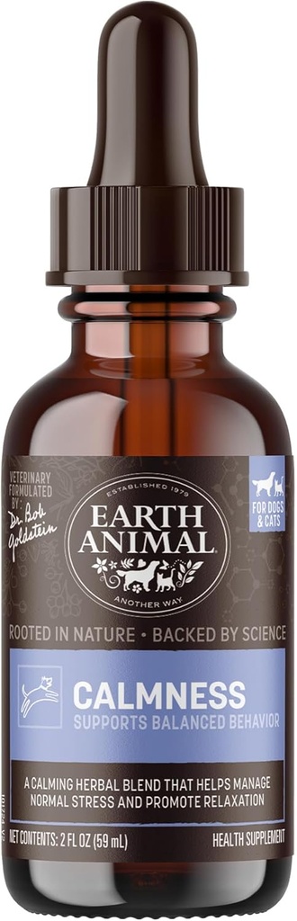 Earth Animal Apothecary Liquid Supplement - Calmness Kräuter Heilmittel für Hunde & Katzen - 2 fl oz