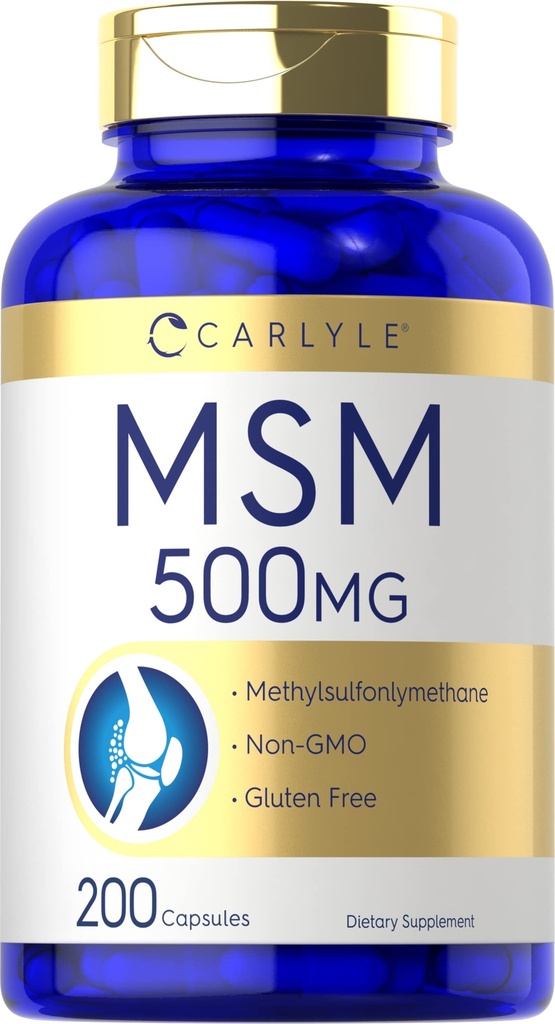 Carlyle MSM Supplement Capsules | 500mg | 200 Count | Non-GMO & Gluten Free Formula | Methylsulfonylmethane