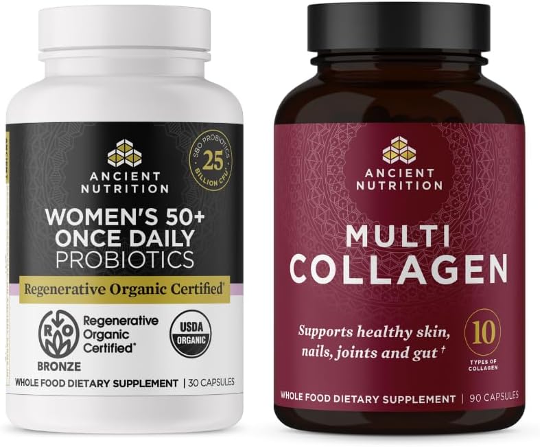 Antica nutrizione rigenerativa biologica certificata 50+ capsule probiotici, 30 conte + multi collagene capsule, 90 conteggi