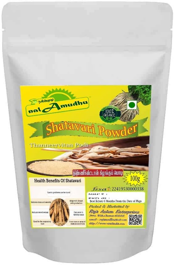 Shatavari | Asparagus Racemosus | Thaneervittan Kilangu Powder | per Vata & Pitta, Ormoni femminili bilanciati, Energia, Vitalità (100g/220lbs)
