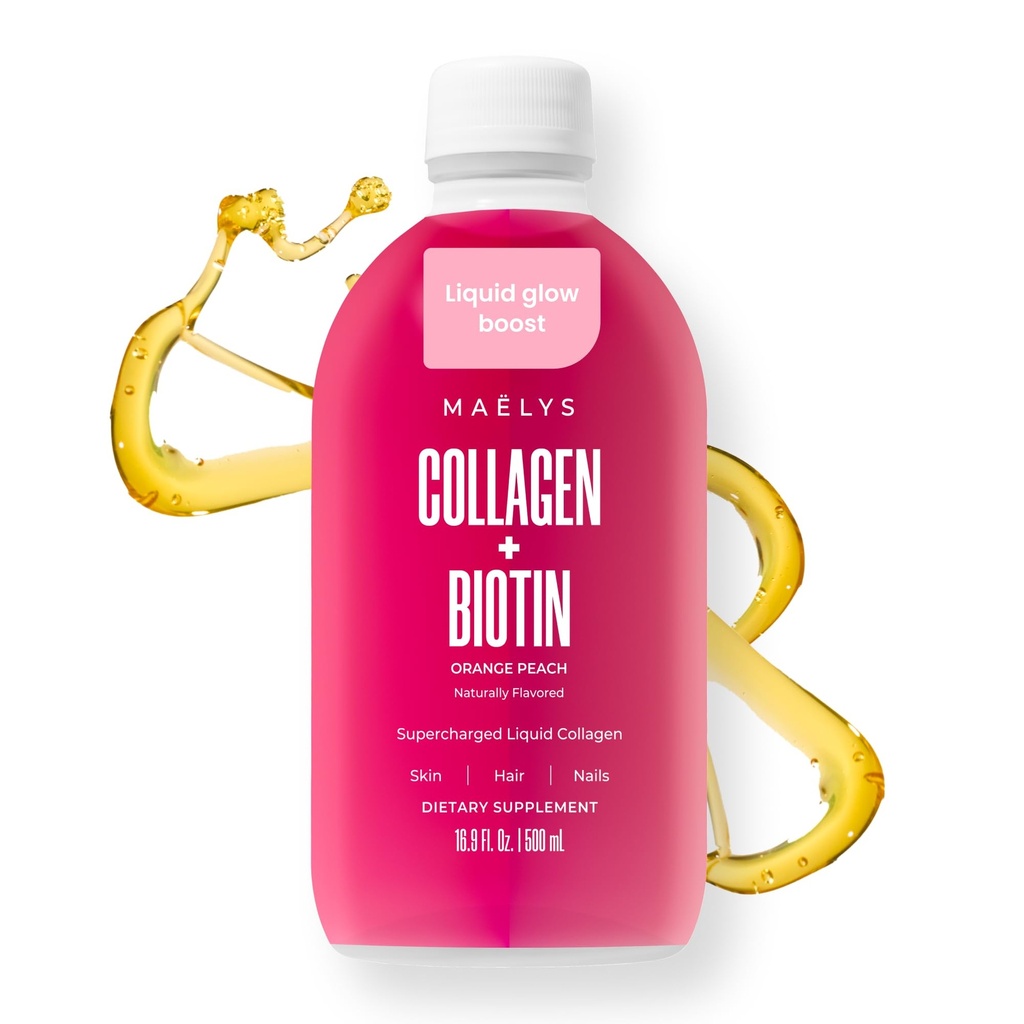 MAËLYS Collagene liquido super-caricato per le donne - collagene peptidi supplemento con biotina per capelli, pelle e chiodi - Peptidi di collagene idrolizzato liquido
