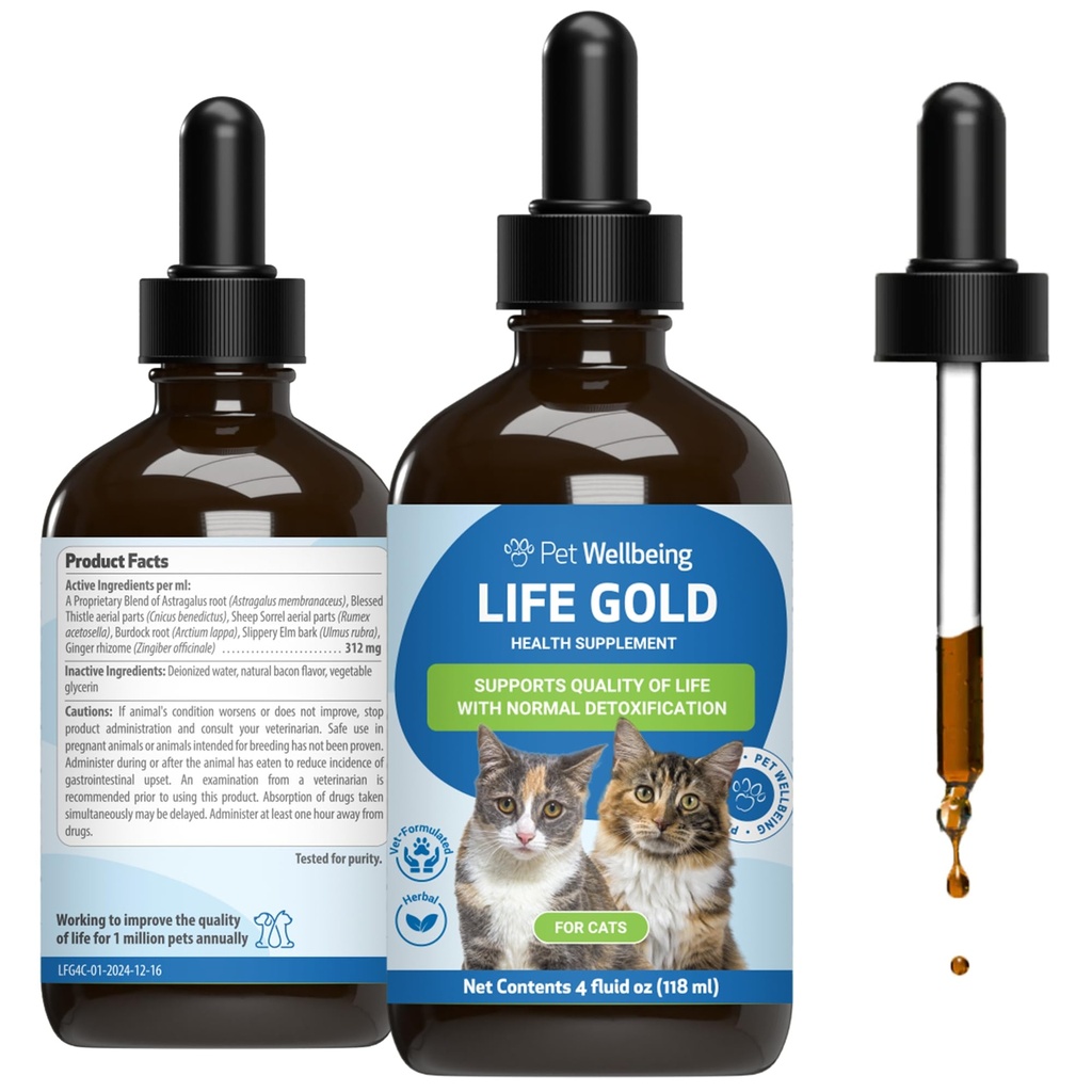 Animaux de compagnie Bien-être Vie Or pour les chats - soutient la désintoxication, la santé du système immunitaire, les antioxydants - Vet-formulé supplément à base de plantes – 4 oz (118 ml)