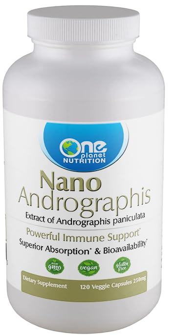 One Planet Nutrition Nano Andrographis 500 mg Capsules de légumes (120 portions), Andrographis paniculata Extrait, Nano pour l'absorption supérieure, soutient le bien-être général, non-OGM, végétalien, sans gluten
