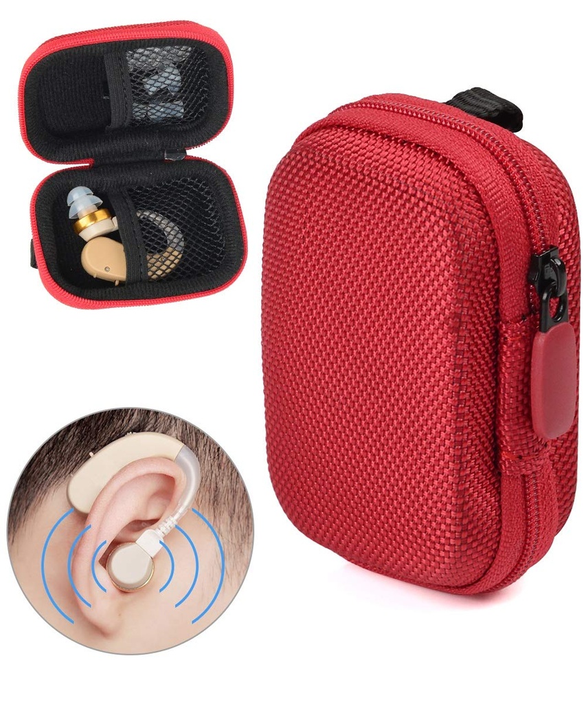 Boîtier de protection conçu pour les appareils auditifs, amplificateur auditif, amplificateur sonore personnel, appareil auditif, appareil d'écoute, mini-cas fort avec poche Mesh, design universel