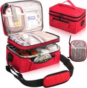 Medizinische Tasche für Reisen mit tragbaren kleinen Beutel, Doppelschicht-Pille Flasche Organizer Aufbewahrungstasche mit abschließbaren Zippers, Carrying Medication Travel Case mit Schulterriemen (nur Bag), Rot