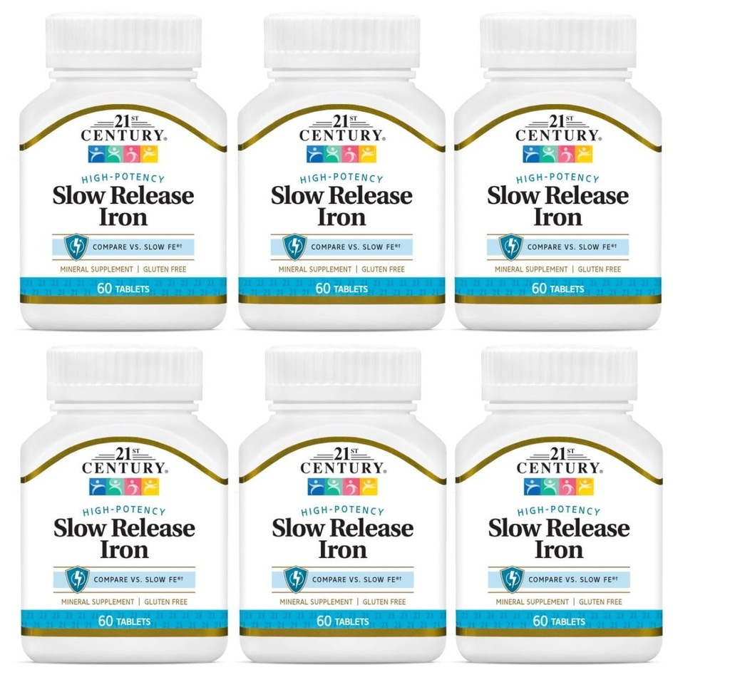 21st Century Slow Release Eisen Tabletten - 60 ct, Pack von 6 - Verpackung Mai Vary