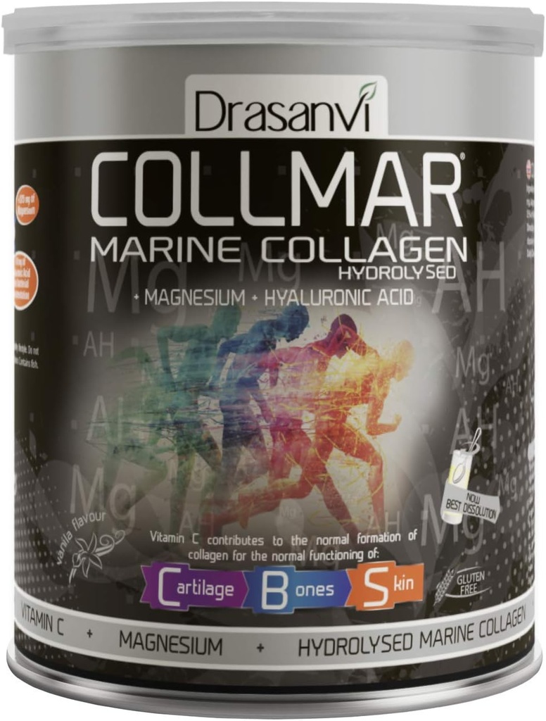 Drasanvi Collmar Collage marino idrolizzato con polvere di magnesio 300g / 10.58ounce / Vanilla Flavor - per una pelle sana cartilage e ossa - aiuta a minimizzare la stanchezza e la fatica