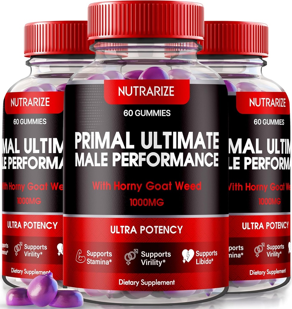 NutraRize (3 Pack) Primal Ultimate Gommies, Supplément de performance officiel PrimalUltimate, La clé de la confiance Regain, Premium Gommy, Avis finals officiels Prime (180 Gommies)