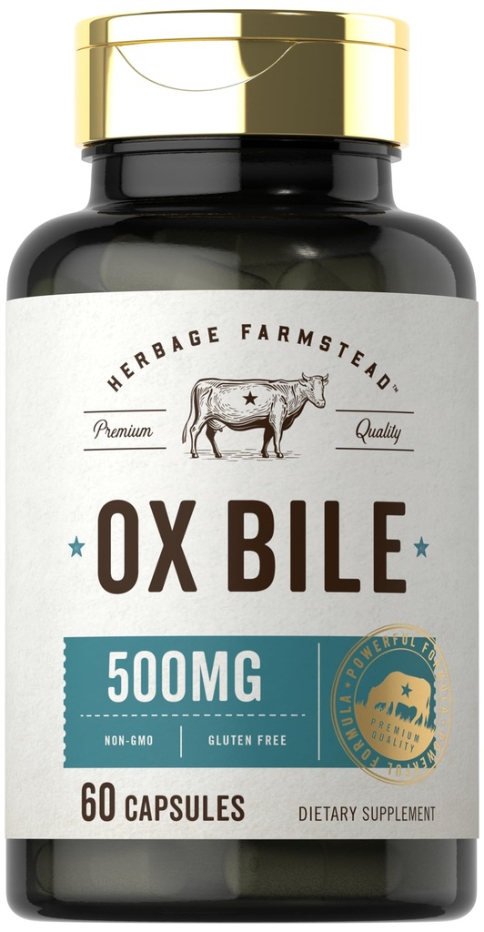 Carlyle Ox Bile Supplement 500 mg | 60 Capsules | Digestive Enzymes | Non-GMO & Gluten Free | by Herbage Farmstead