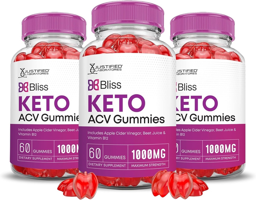 Justified Laboratories (3 Pack Bliss Keto ACV Gummies Advanced Formula 1000MG Bliss Keto Gummies Apple Cider Vinegar Boost Formulated with Pomegranate Beet Juice Powder B12 Vegan Non GMO 180 Gummys