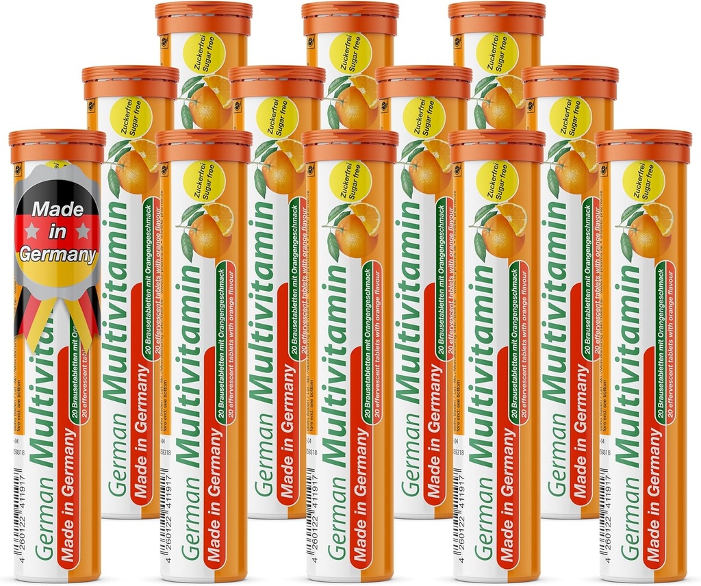 T&D German Multvitamin 10 Vitamine - 240 Vegan Drink Effervescent Tablets - Arancione Flavor - Made in Germany