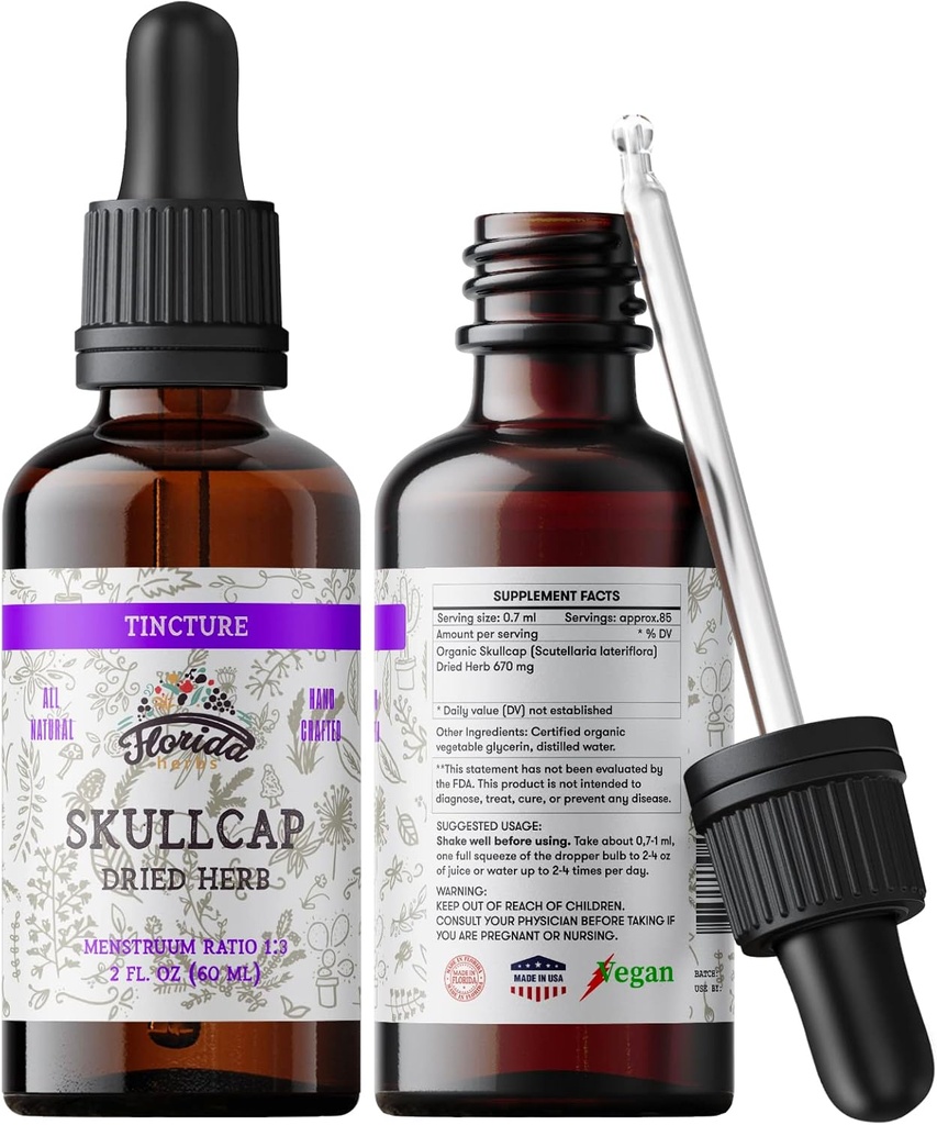 Skullcap Tincture, Organic Skullcap Extract, Skullcap Drops (Scutellaria lateriflora) Getrocknete Kräuter 2 0z (60 ml)