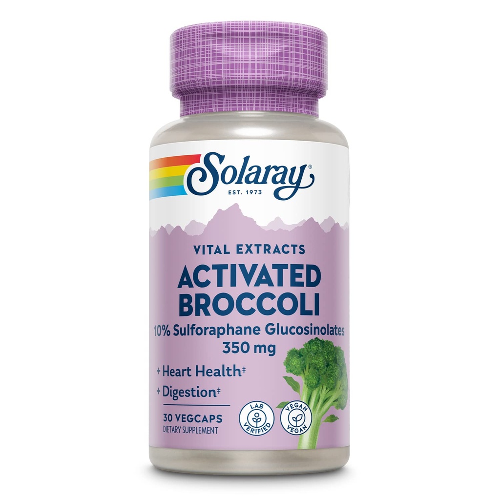Estratto di semi di Broccoli attivato di SOLARAY 350 mg, 10% Glucosinolati di Sulforaphane per il supporto antiossidante, salute del cuore e supporto digestivo, Vegan e Lab verificato, 30 Serve, 30 VegCaps