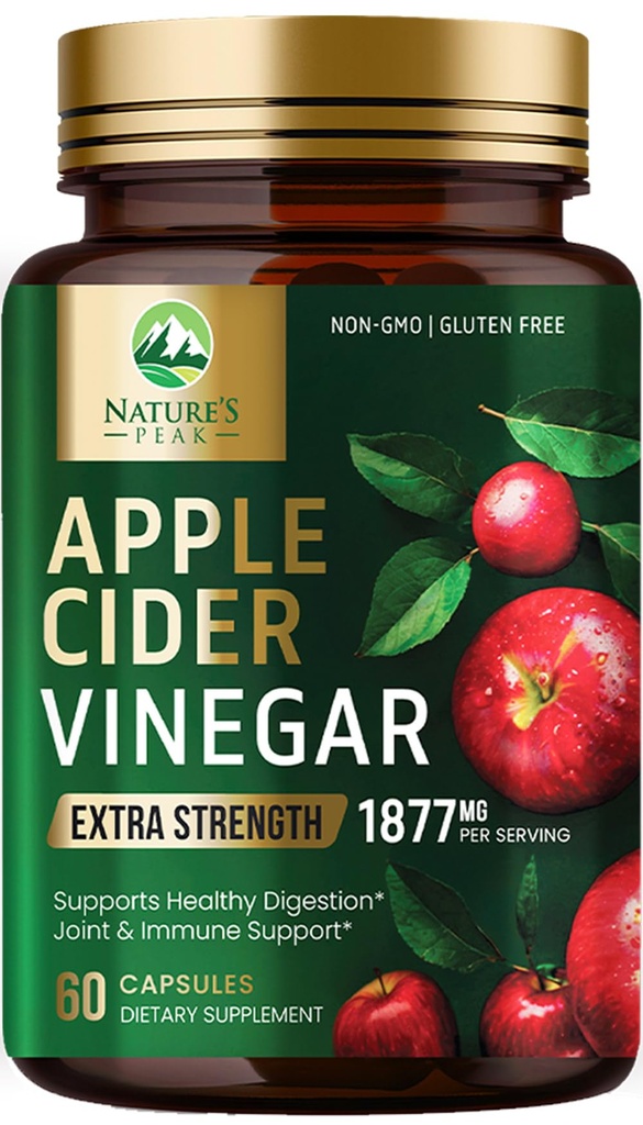 Capsule di Aceto di Sidro di Mele ACV Supplementi 1877mg, Vitamina D3, Zinc & Miglior Integratore ACV Pills Supporting Gut Salute per una migliore digestione, Supporto di sistema immunitario, Non-GMO & Gluten Free, 60 capsule