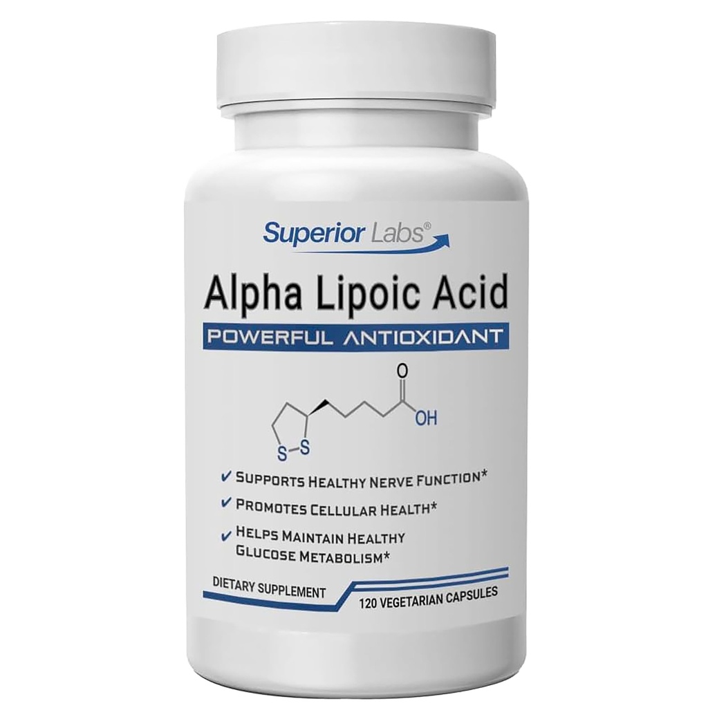 Superior Labs Alpha Lipoic Acid 600 mg Kapseln, Reine Non-GMO ALA, hohe Absorption, Nerve Unterstützung, Gesunde Zirkulation und Nerve Response, Gesundes Alterndes Antioxidans, 120 Veg Caps, 4-Monats-Versorgung