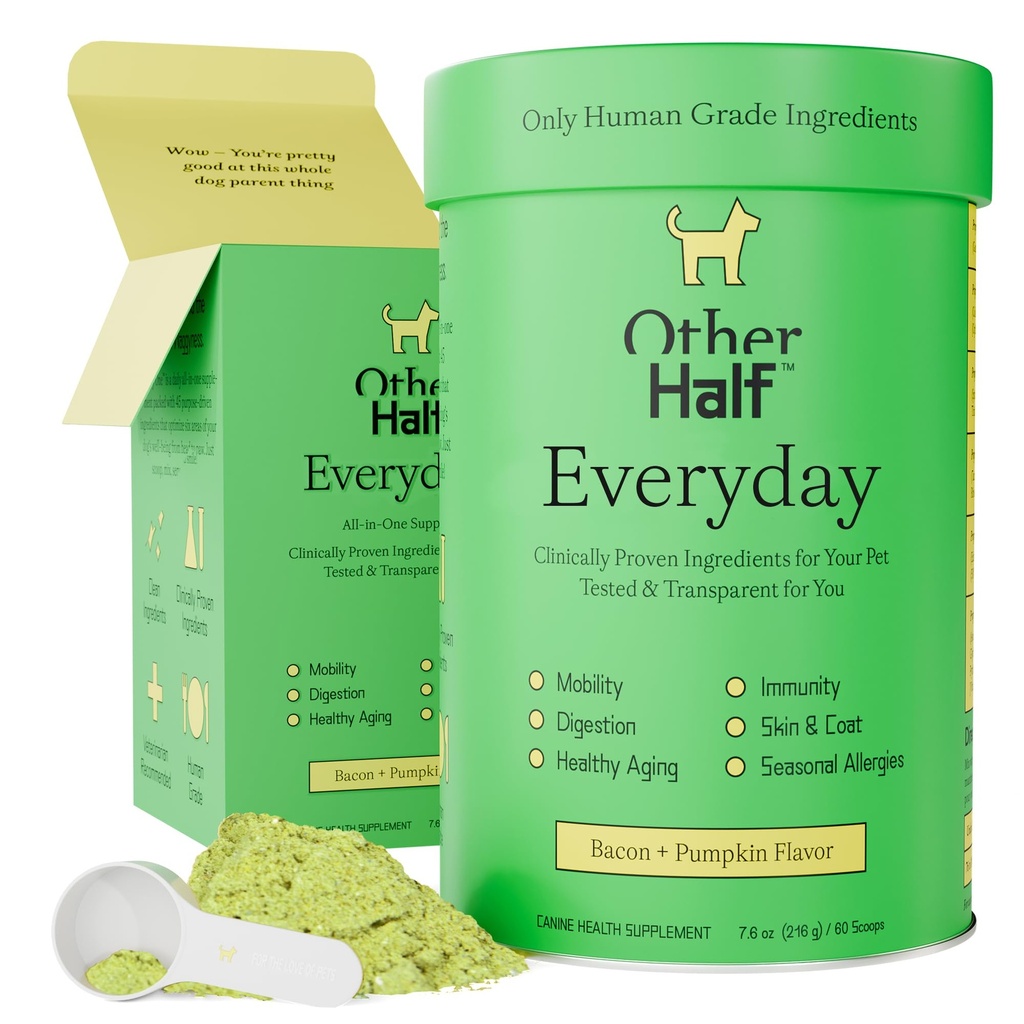 Altro Mezza giornata - Supplemento Dog Multivitamin - Joint giornaliero, Gut, Allergy, Immune, Supporto del tratto urinario, Pelle, Cappotto & More - Glucosamina, Condroitina, Omega 3 & Probiotics | 45 Ingredienti attivi