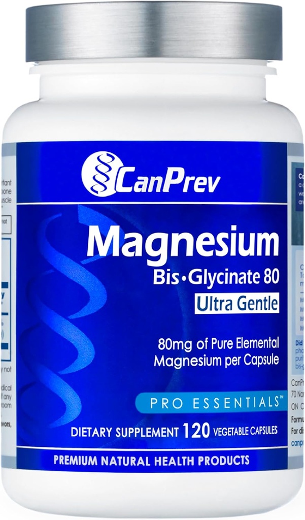 CanPrev Magnesio Biglycinate Chelated 80mg Ultra Gentle 120 V-Caps 120-Day Alimentazione - Supporta la funzione muscolare, Bone Forza & Relax, Pure Magnesium Bisglycinate Formula, Promuovi il comfort & Balance