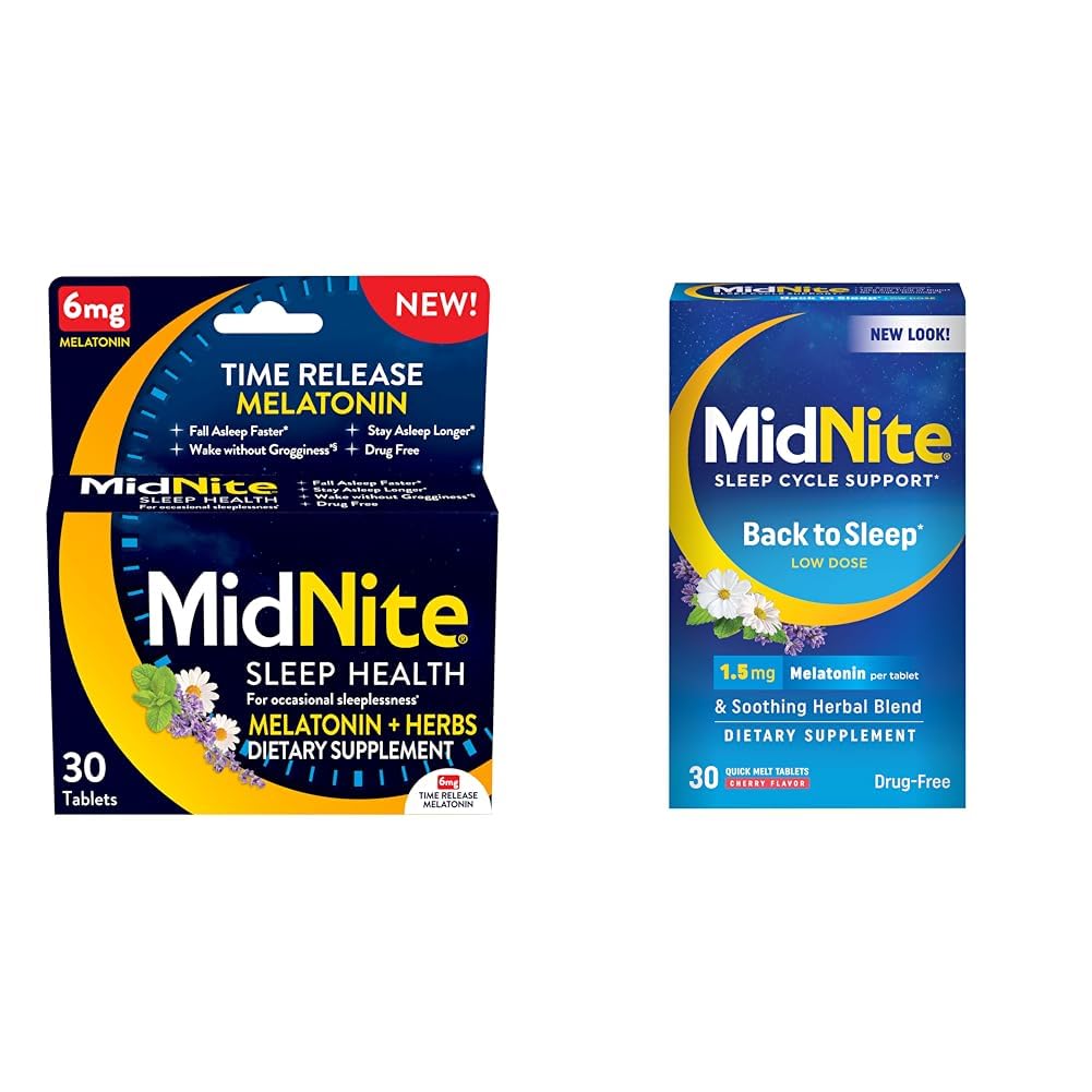 MidNite Sortie 6mg Melatonin 30 comprimés et retour au sommeil 1,5mg Melatonin 30 comprimés à mâcher aromatisés au cerise