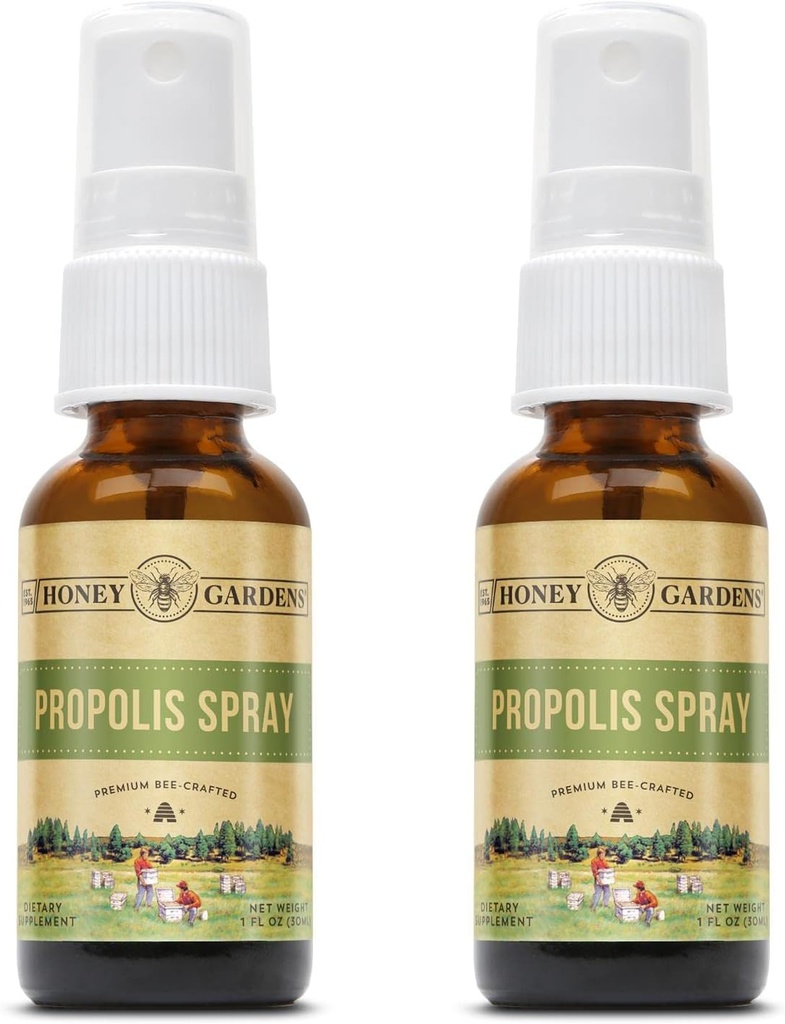 Honey Gardens Bee Propolis Throat Spray | mit Apitherapy Raw Honey, Licorice Root und Usnea | 50 Servierungen | 1 Fl Oz | Paket von 2