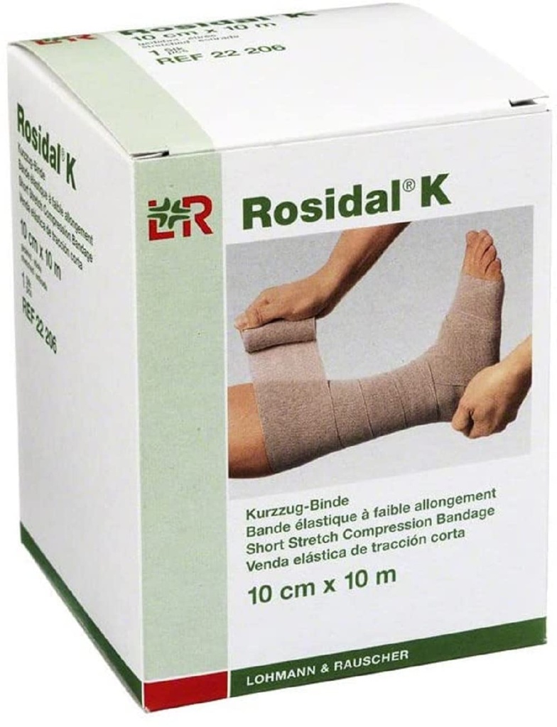 Lohmann & Rauscher Rosidal K Bande de compression courte stretch, à utiliser dans la gestion des lymphoedèmes aigus et chroniques, des œdèmes et de l'insuffisance veineuse, 3,93" x 11 verges (10cm x 10m), 1 rouleau
