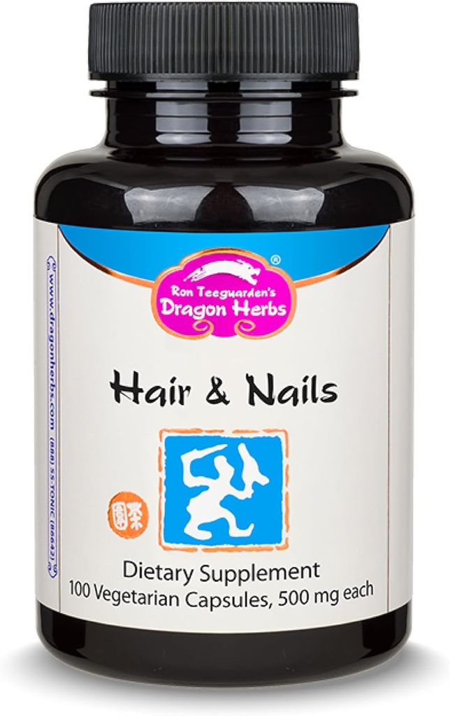 Dragon Herbs Haar und Nägel | Alle natürlichen Ergänzungen zu unterstützen Haar, Nägel, Gesundes Altern und Zirkulation | Alle natürlichen Zutaten, Non-GMO (100 Kapseln, 500 mg pro Kapsel)