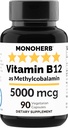 MONOHERB Vitamine B12 méthylcobalamine 5000 mcg - 90 Capsules végétariennes - B12 méthyl