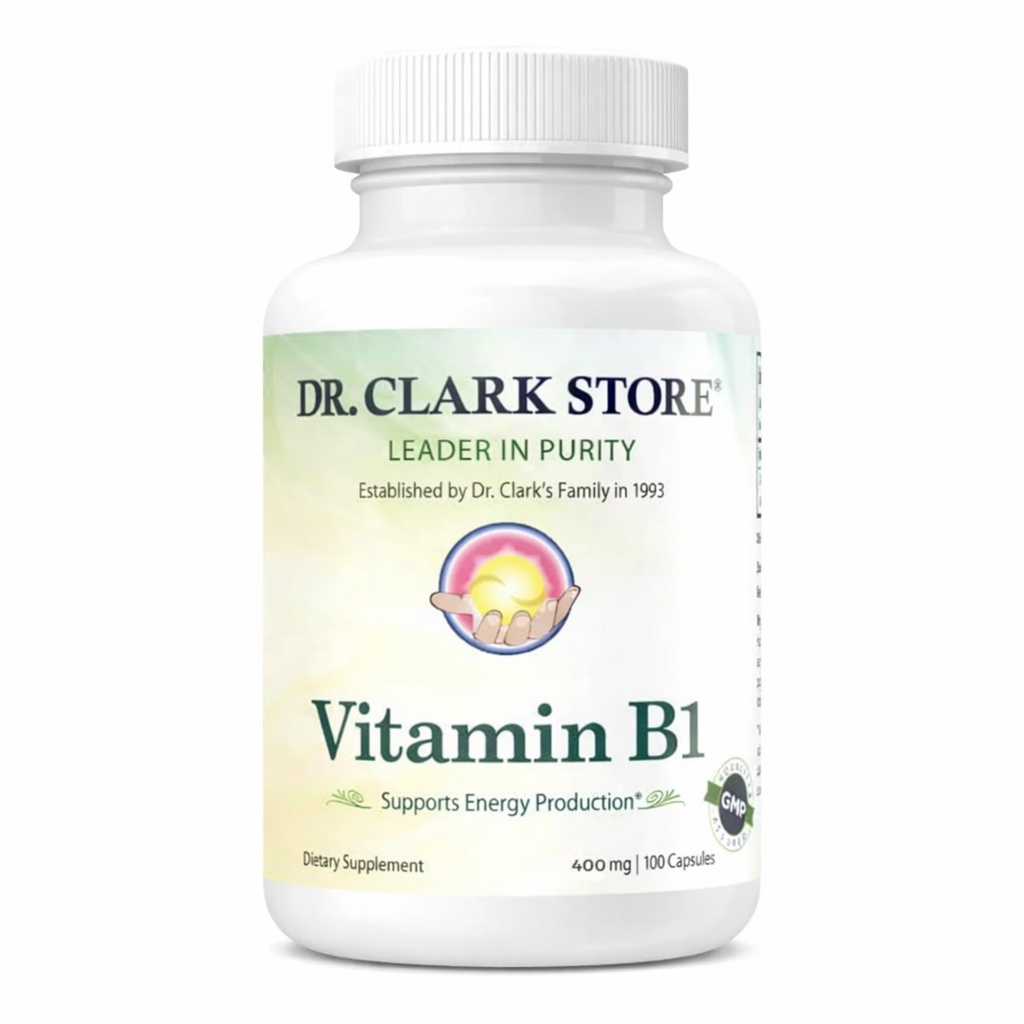 Dr. Clark Vitamina B1 Thiamine 400mg Supplemento -Thiamine B1 Supplemento per il sistema nervoso sano e metabolico dell'energia, senza glutine, latticini gratis - 100 capsule Gelatin