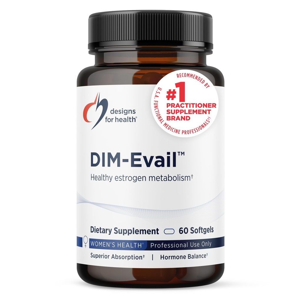 Disegni per la salute DIM-Evail - 100mg Diindolylmethane Supplemento - Migliorato Absorption Technology DIM Supplemento - Può Supporto Metabolismo Estrogen sano - Gluten Free + Non-GMO (60 Softgels)