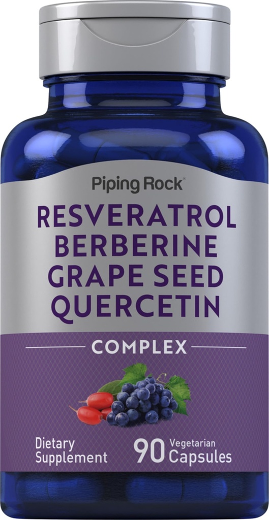 Piping Rock Resveratrol Berberine Grape Seed & Quercetin Complex | 90 Kapseln | Vegetarische, nicht gentechnisch veränderte und glutenfreie Ergänzung